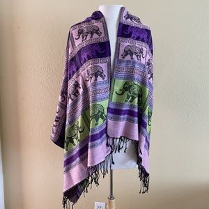 Scarf Pashmina Purple/Pink/Green Elephant Pattern